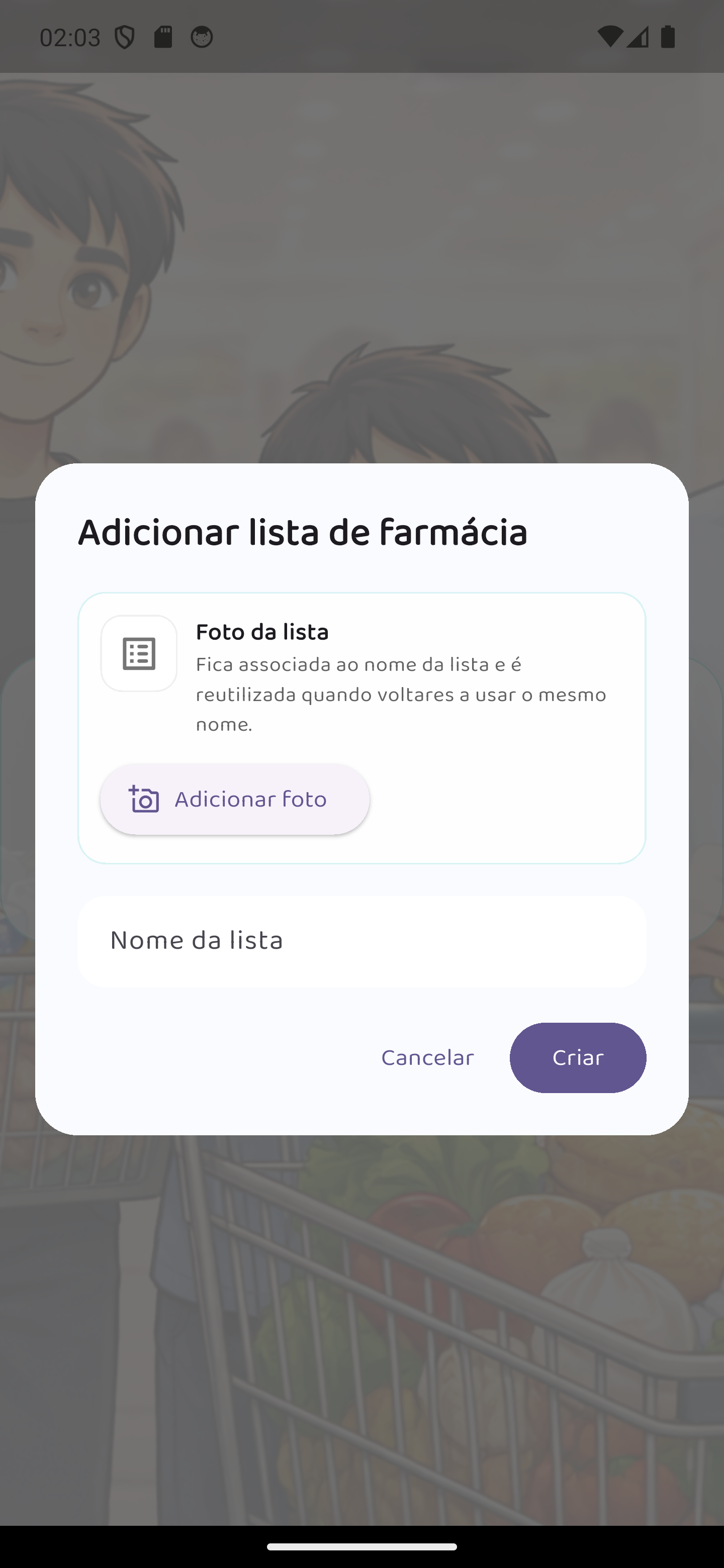 Criação de lista de Farmácia