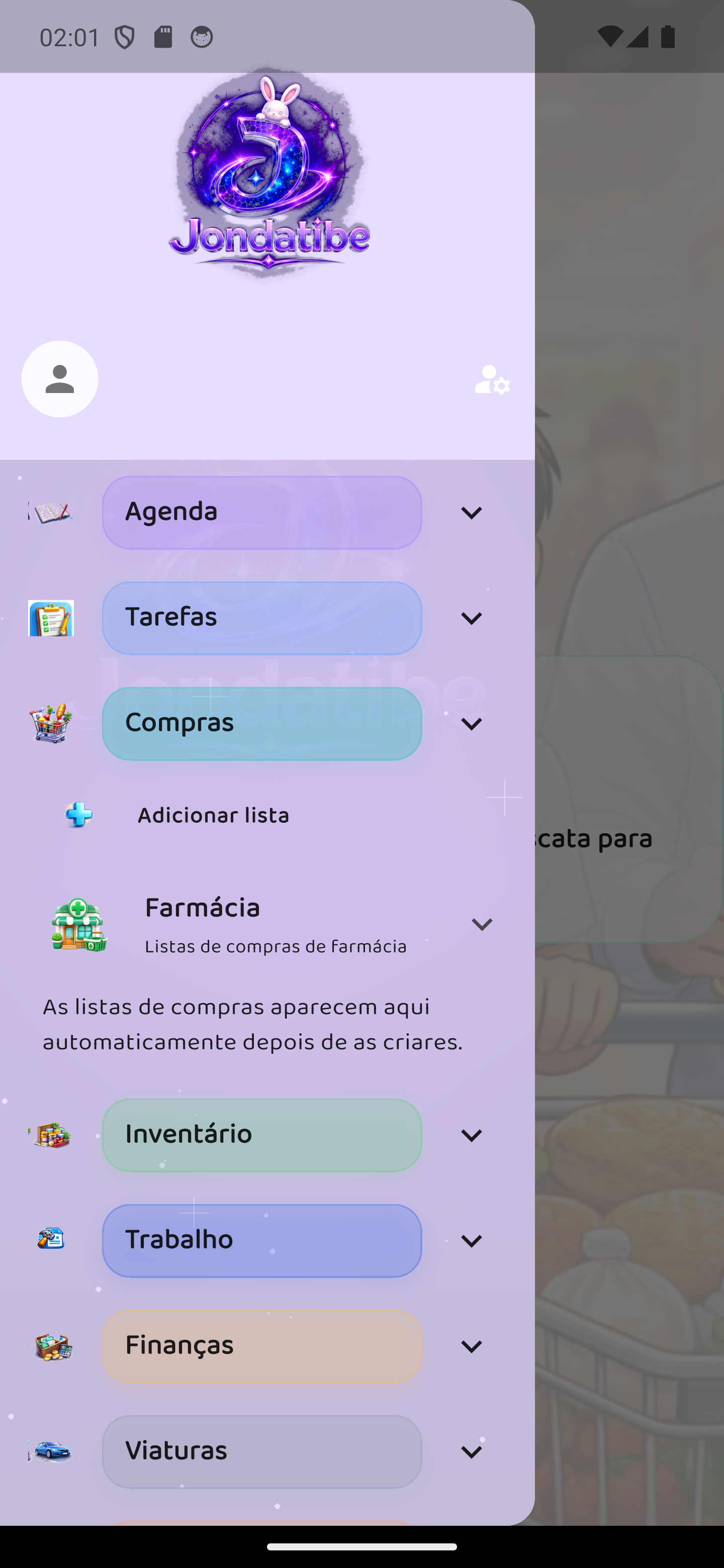 Menu Compras e submenu Farmácia